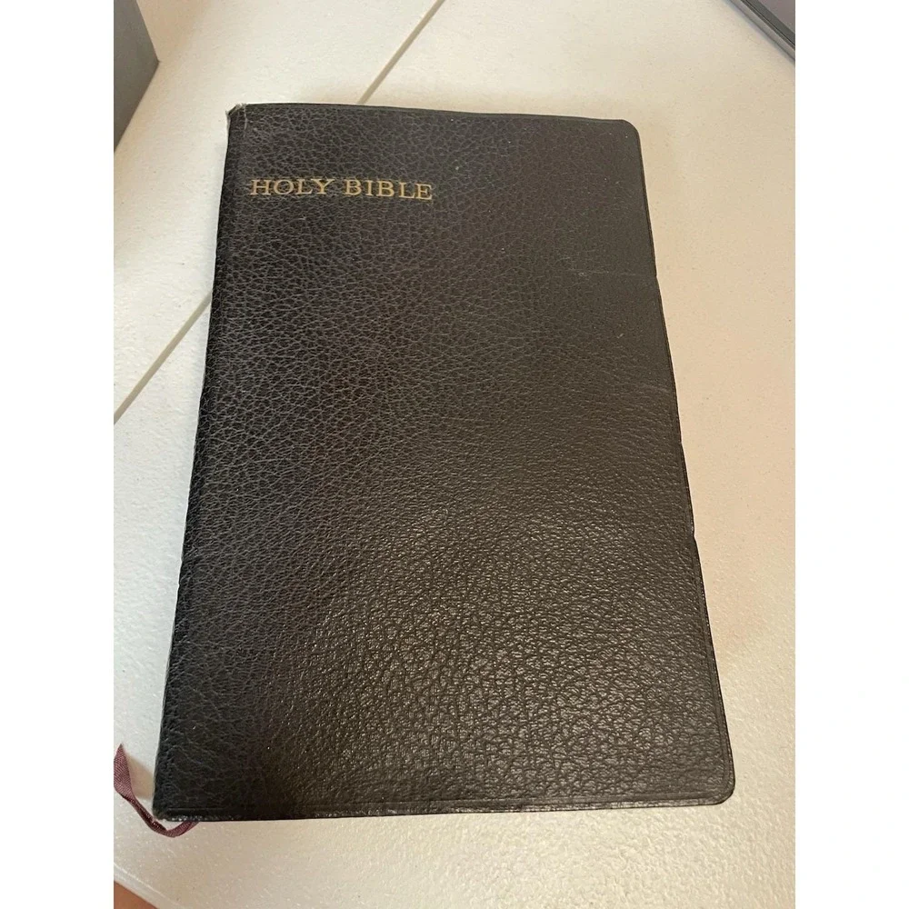Vtg Holy Bible KJV 1935 Collins Clear-Type Press Black Leather Bound Ribbon‎ GB